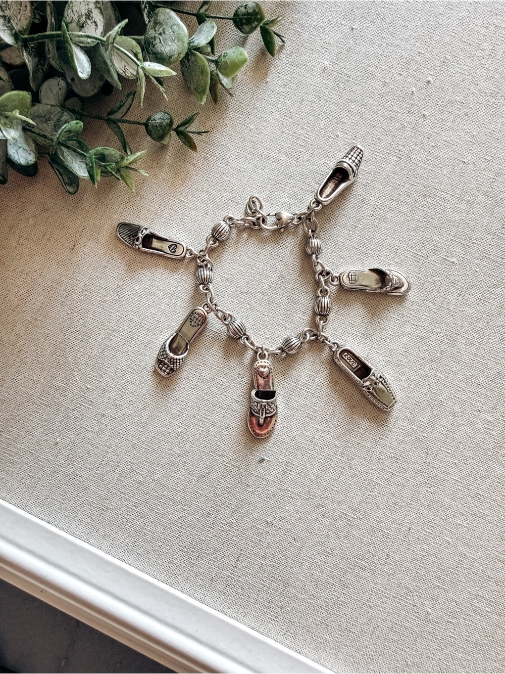 Brighton Shoe Charm Bracelet Silver Heels Flats Sandals Fashion Jewelry